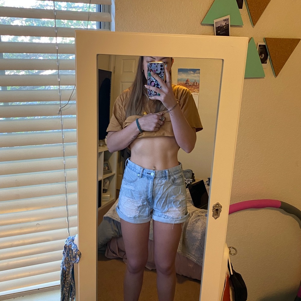 Light wash denim shorts